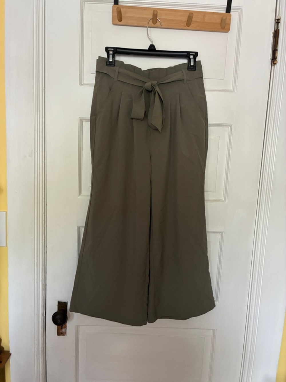 Thread & Supply Olive High-Waist Wide-Leg Tie Belt Pants